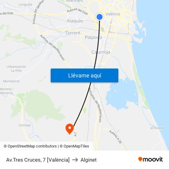 Av.Tres Cruces, 7 [València] to Alginet map