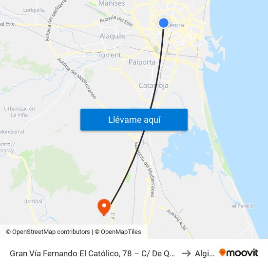 Gran Vía Fernando El Católico, 78 – C/ De Quart [València] to Alginet map