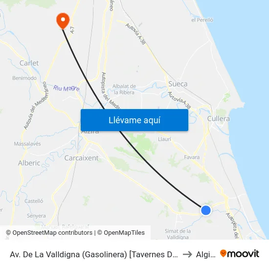 Av. De La Valldigna (Gasolinera) [Tavernes De La Valldigna] to Alginet map