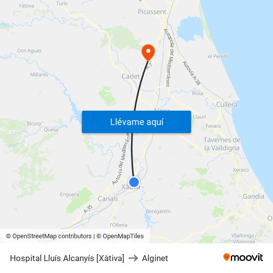Hospital Lluís Alcanyís [Xàtiva] to Alginet map