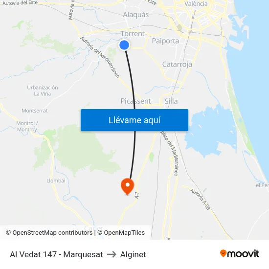 Torrent. Al Vedat 147 (Marquesat) to Alginet map