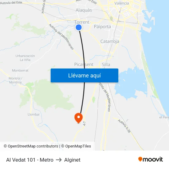Torrent. Al Vedat 101 - Metro to Alginet map