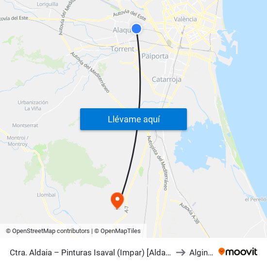 Ctra. Aldaia – Pinturas Isaval (Impar) [Aldaia] to Alginet map