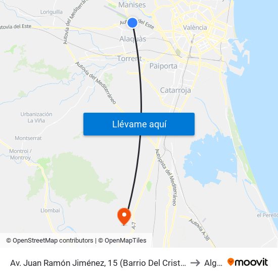 Av. Juan Ramón Jiménez, 15 (Barrio Del Cristo) [Quart De Poblet] to Alginet map