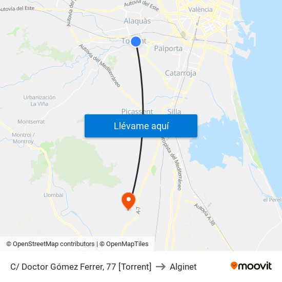 C/ Doctor Gómez Ferrer, 77 [Torrent] to Alginet map