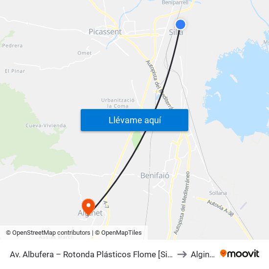 Av. Albufera – Rotonda Plásticos Flome [Silla] to Alginet map