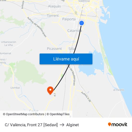 C/ València, Front 27 [Sedaví] to Alginet map