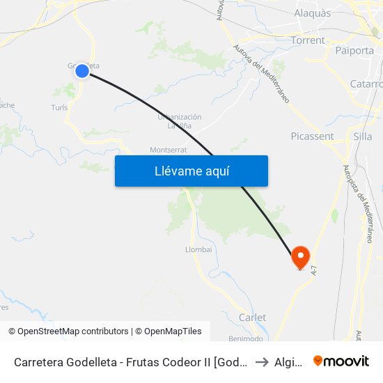Carretera Godelleta  - Frutas Codeor II [Godelleta] to Alginet map