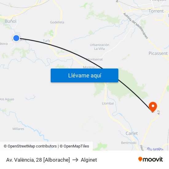Av. València, 28 [Alborache] to Alginet map