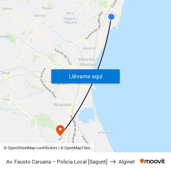 Av. Fausto Caruana – Policia Local [Sagunt] to Alginet map
