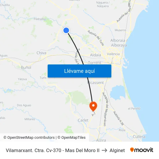Vilamarxant. Ctra. Cv-370 - Mas Del Moro II to Alginet map
