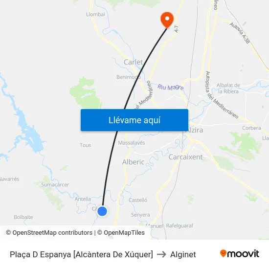 Plaça D Espanya [Alcàntera De Xúquer] to Alginet map
