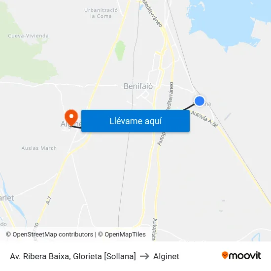Av. Ribera Baixa, Glorieta [Sollana] to Alginet map