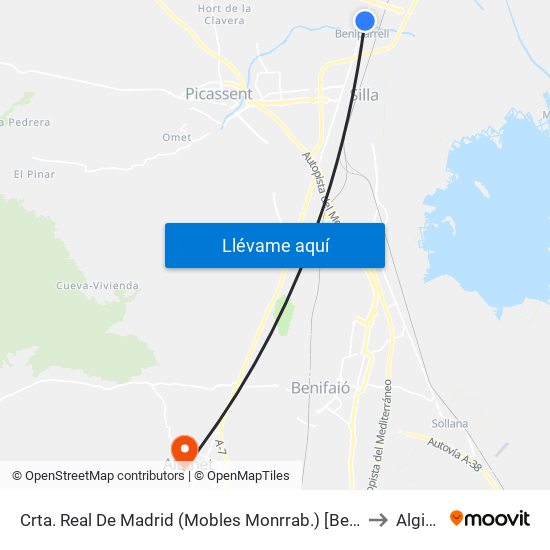 Crta. Real De Madrid (Mobles Monrrab.) [Beniparrell] to Alginet map