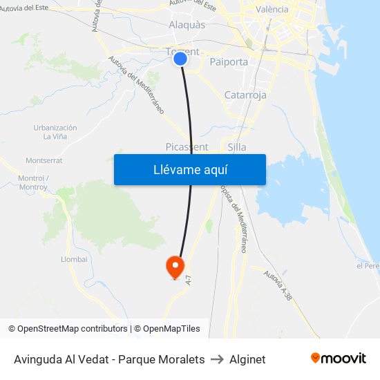 Avinguda Al Vedat - Parque Moralets to Alginet map