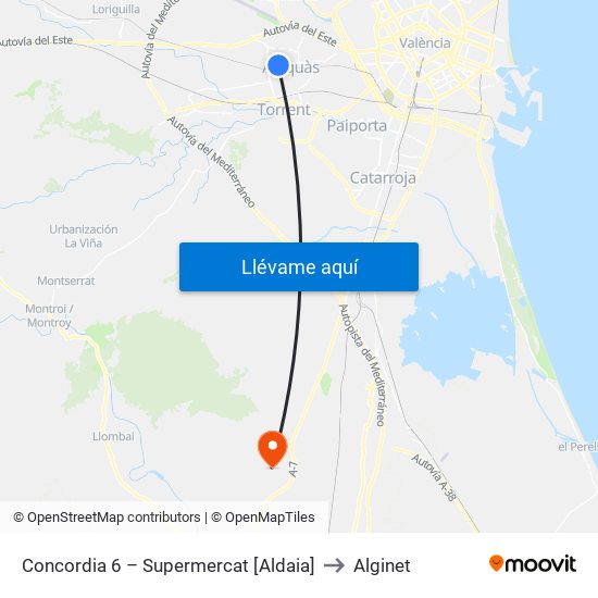 Concordia 6 – Supermercat [Aldaia] to Alginet map