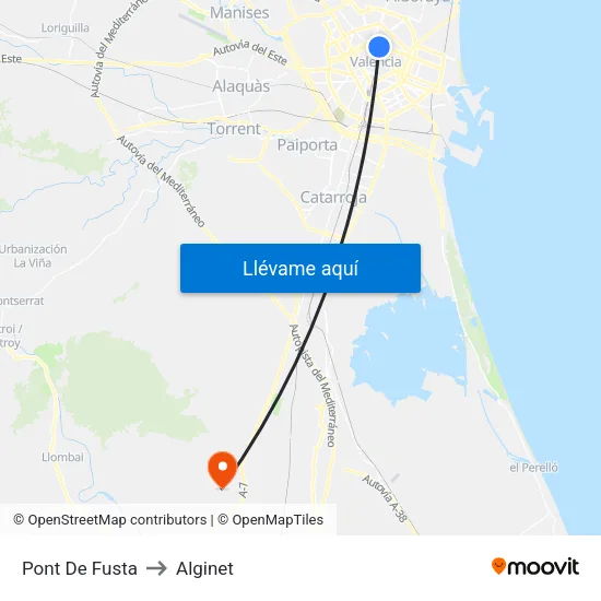 Pont De Fusta to Alginet map