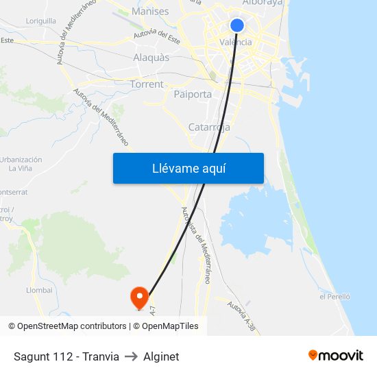 Sagunt 112 - Tranvia to Alginet map