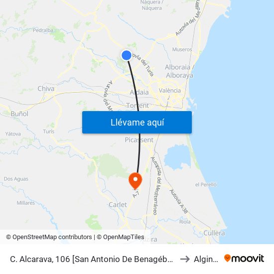 C. Alcarava, 106 [San Antonio De Benagéber] to Alginet map
