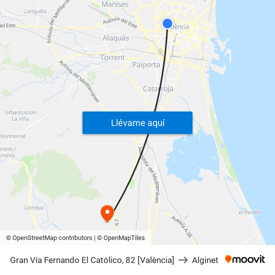 Gran Vía Fernando El Católico, 82 [València] to Alginet map