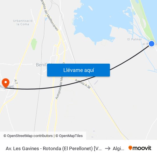 Av. Les Gavines - Rotonda (El Perellonet) [València] to Alginet map