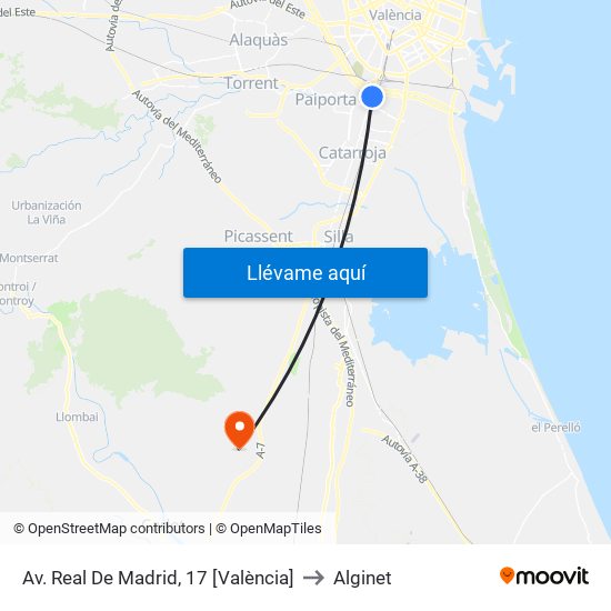 Av. Real De Madrid, 17 [València] to Alginet map