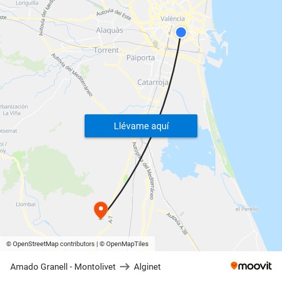 Amado Granell - Montolivet to Alginet map