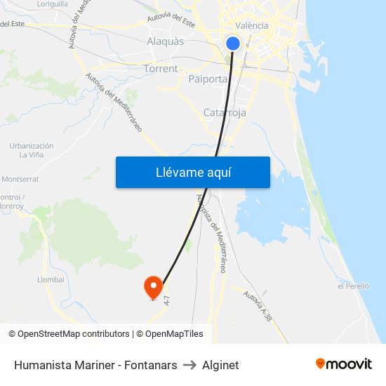 Humanista Mariner - Fontanars to Alginet map