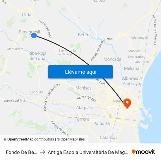 Fondo De Benaguasil to Antiga Escola Universitària De Magisteri Ausiàs March map
