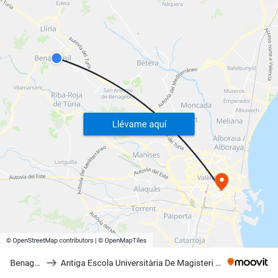 Benaguasil to Antiga Escola Universitària De Magisteri Ausiàs March map