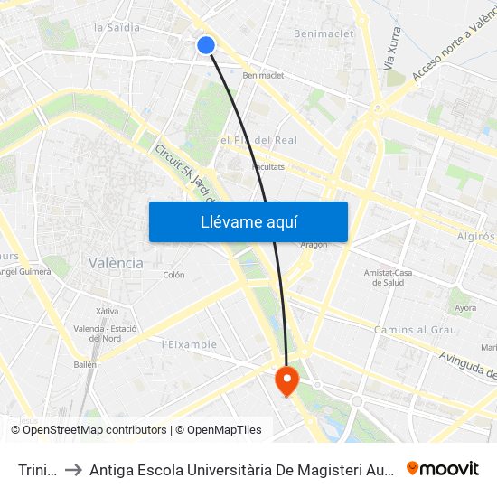 Trinitat to Antiga Escola Universitària De Magisteri Ausiàs March map