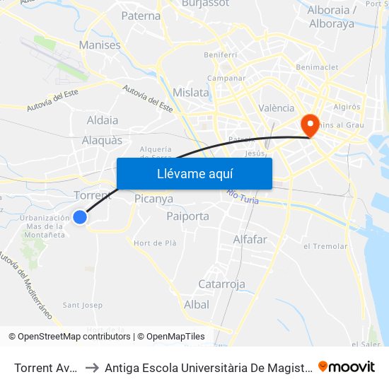 Torrent Avinguda to Antiga Escola Universitària De Magisteri Ausiàs March map