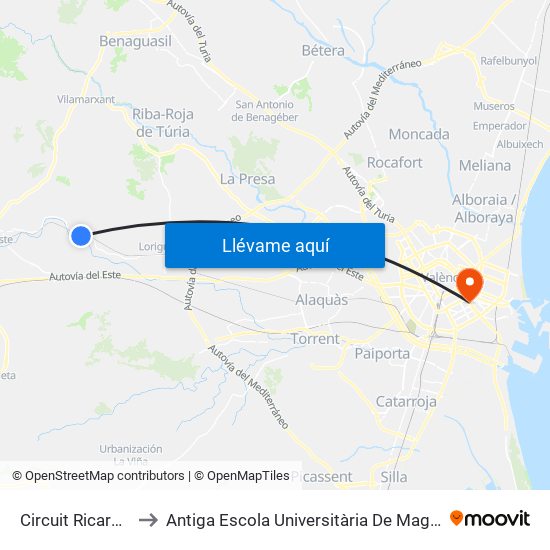 Circuit Ricardo Tormo to Antiga Escola Universitària De Magisteri Ausiàs March map