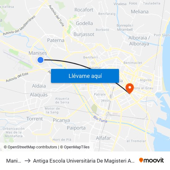 Manises to Antiga Escola Universitària De Magisteri Ausiàs March map