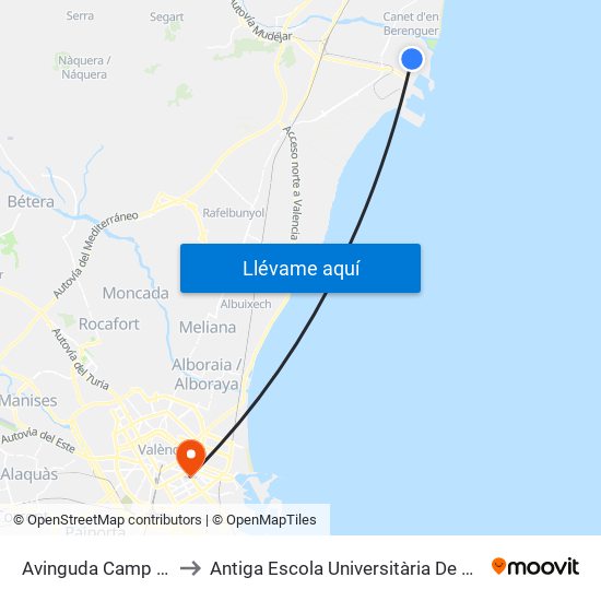 Avinguda Camp Morvedre, 52 to Antiga Escola Universitària De Magisteri Ausiàs March map