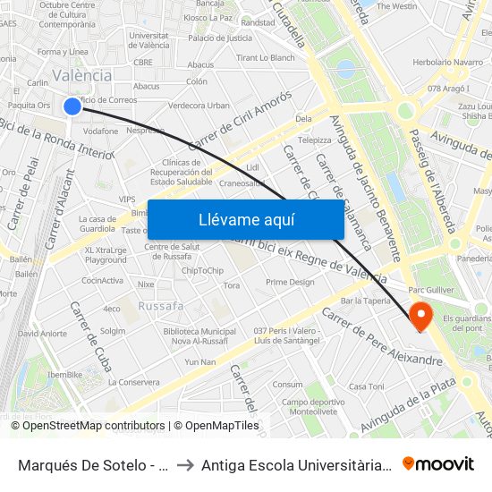 Marqués De Sotelo to Antiga Escola Universitària De Magisteri Ausiàs March map