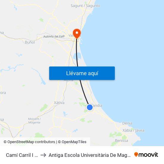 Camí Carril I [Gandia] to Antiga Escola Universitària De Magisteri Ausiàs March map