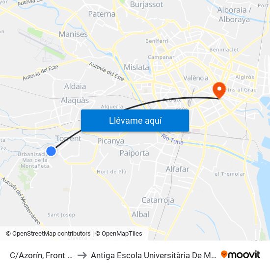 C/Azorín, Front 24 [Torrent] to Antiga Escola Universitària De Magisteri Ausiàs March map