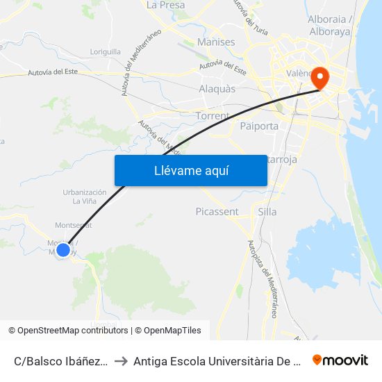 C/Balsco Ibáñez, 18 [Montroi] to Antiga Escola Universitària De Magisteri Ausiàs March map