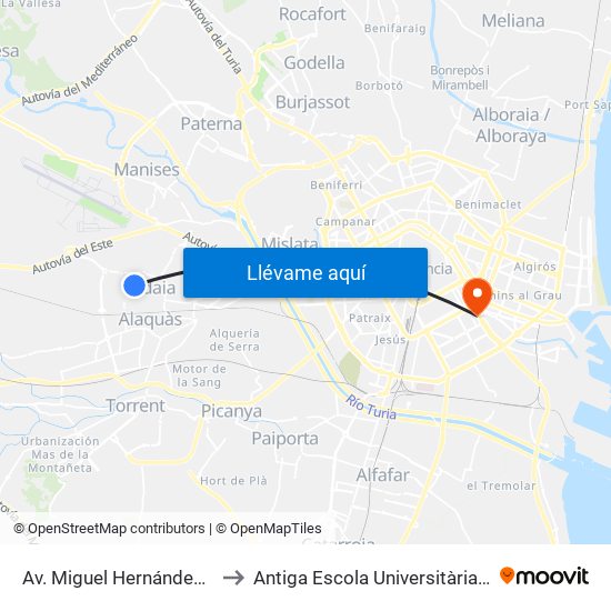 Av. Miguel Hernández, 44 – Col.Legi [Aldaia] to Antiga Escola Universitària De Magisteri Ausiàs March map