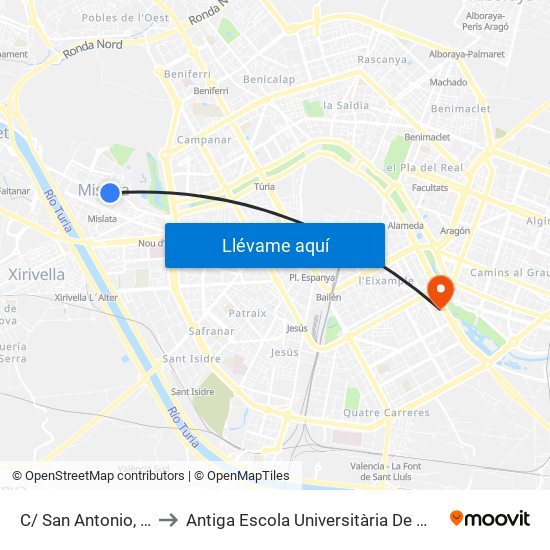 C/ San Antonio, 68 [Mislata] to Antiga Escola Universitària De Magisteri Ausiàs March map