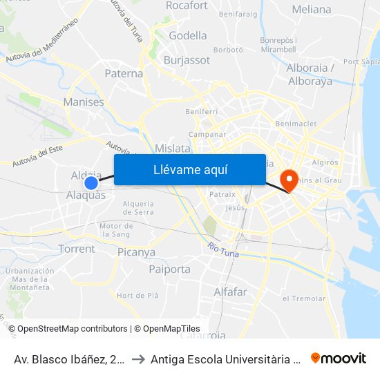 Av. Blasco Ibáñez, 22 – Colegio [Aldaia] to Antiga Escola Universitària De Magisteri Ausiàs March map