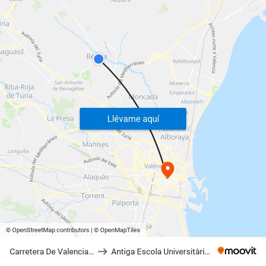 Carretera De Valencia, 1 - Fgv Bétera [Bétera] to Antiga Escola Universitària De Magisteri Ausiàs March map