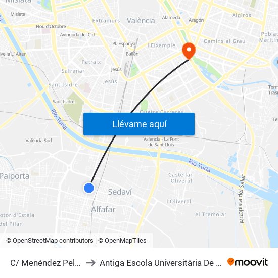C/ Menéndez Pelayo, 9 [Alfafar] to Antiga Escola Universitària De Magisteri Ausiàs March map
