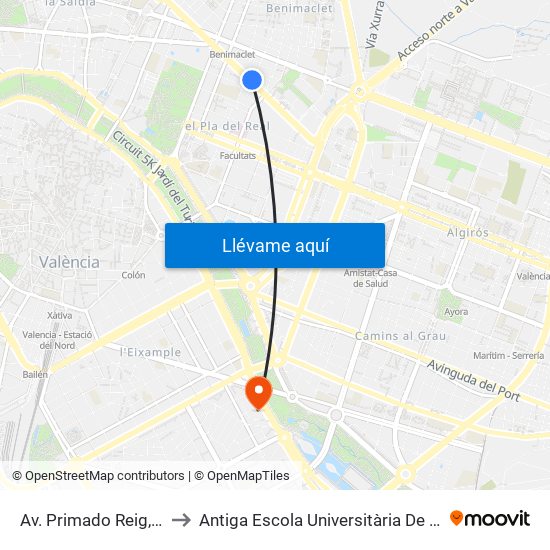 Av. Primado Reig, 151 [València] to Antiga Escola Universitària De Magisteri Ausiàs March map