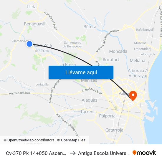 Cv-370 Pk 14+050 Ascendente - Fábrica De Pieles [Vilamarxant] to Antiga Escola Universitària De Magisteri Ausiàs March map