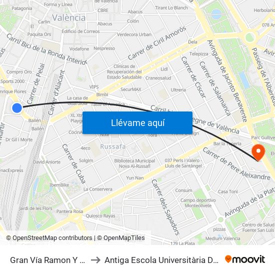 Gran Vía Ramon Y Cajal, 9 [València] to Antiga Escola Universitària De Magisteri Ausiàs March map