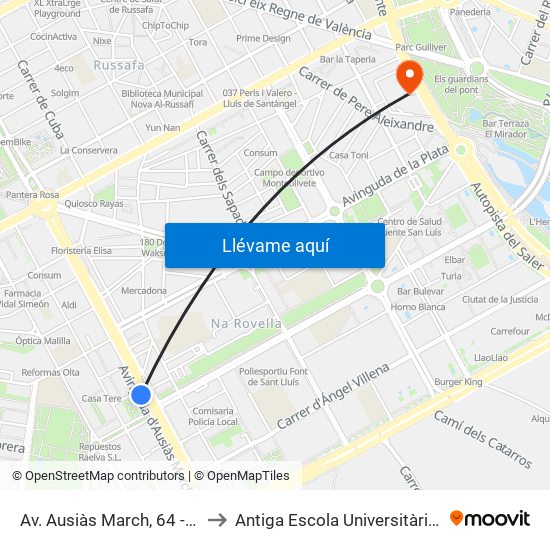 Av. Ausiàs March, 64 - Hotel Abashiri [València] to Antiga Escola Universitària De Magisteri Ausiàs March map