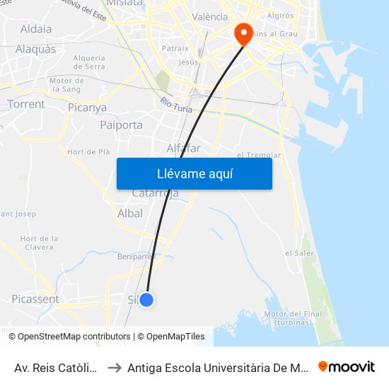 Av. Reis Catòlics, 48 [Silla] to Antiga Escola Universitària De Magisteri Ausiàs March map