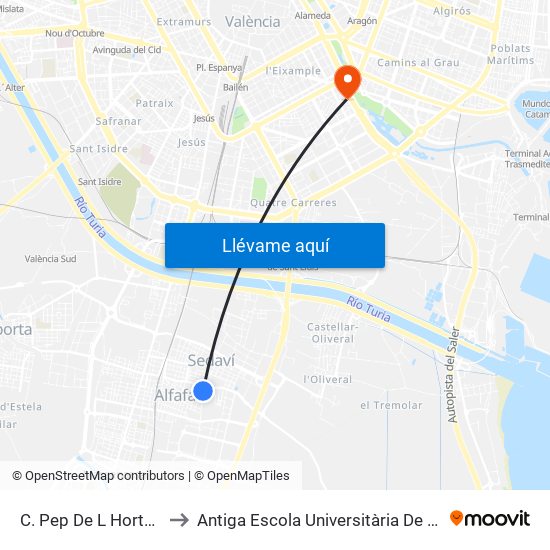C. Pep De L Horta Nº 3 [Alfafar] to Antiga Escola Universitària De Magisteri Ausiàs March map